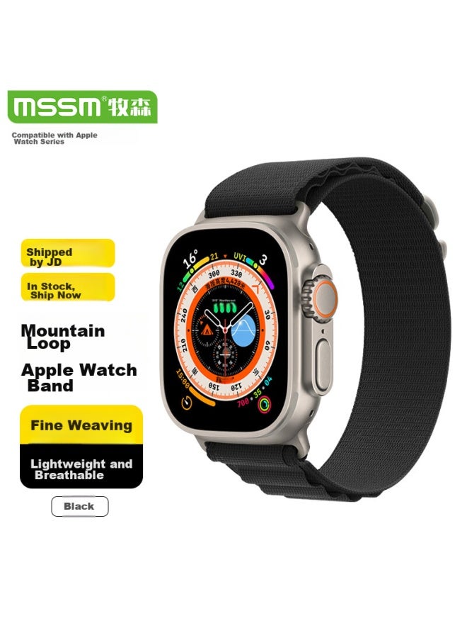 Mssm Nylon Alpine Loop Band For Apple Watch Ultra/s10/9/8/7/6/5/se, Black, 49/46/45/44mm - Image 1