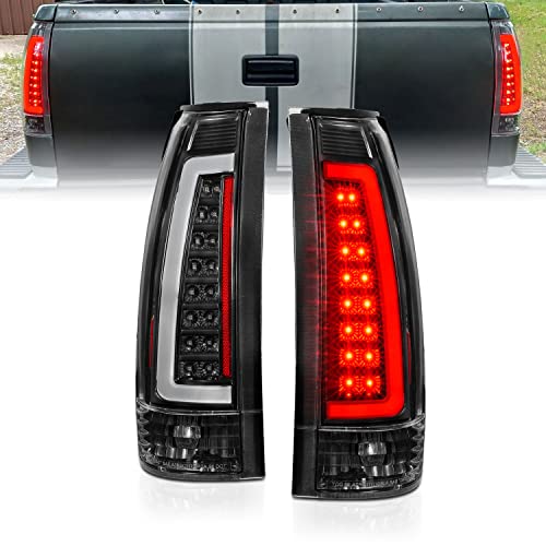 AmeriLite for 1988-1999 Chevy GMC C/K Pickup Truck Silverado Suburban C-Type LED Tube Clear Matte Black Replacement Tail Lights Set - Passenger and Driver Side - Image 2