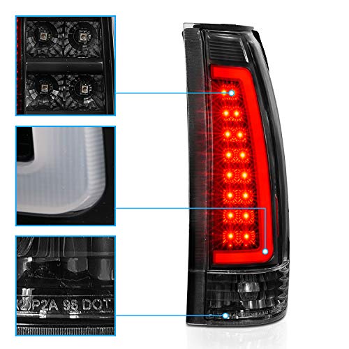 AmeriLite for 1988-1999 Chevy GMC C/K Pickup Truck Silverado Suburban C-Type LED Tube Clear Matte Black Replacement Tail Lights Set - Passenger and Driver Side - Image 4