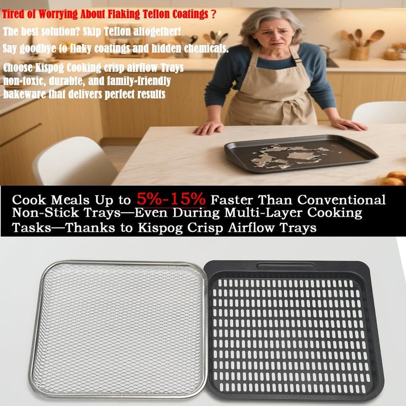 Kispog Cooking crisp airflow Trays: 3-Pack Mesh Stainless Steel Replacement Crisper basket for Instant Vortex 10/10.6QT - Dishwasher Safe BPA-Free - Housewife SAHM Meal-Prepper - Image 3