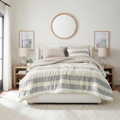 Regency Heights King Size Modern Striped Comforter Set, Lightweight Soft Microfiber Bedding Sets for All Season 7 Pieces Bed in A Bag Set with Comforter, Sheets, Pillowcases & Shams, Neutral - Image 1