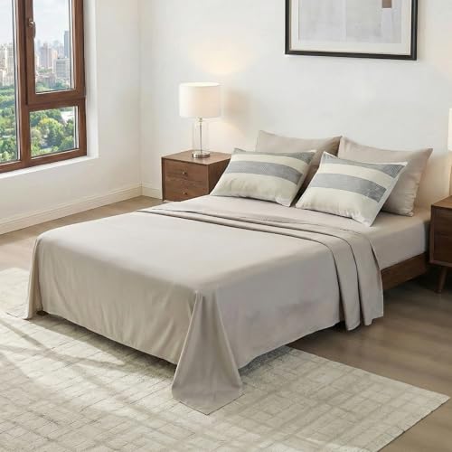 Regency Heights King Size Modern Striped Comforter Set, Lightweight Soft Microfiber Bedding Sets for All Season 7 Pieces Bed in A Bag Set with Comforter, Sheets, Pillowcases & Shams, Neutral - Image 4