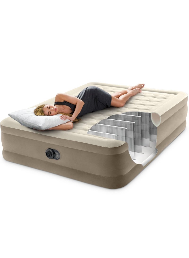 INTEX Queen Ultra Plush Airbed with Fiber-Tech Built in Pump - 60X80X18inch - Image 1
