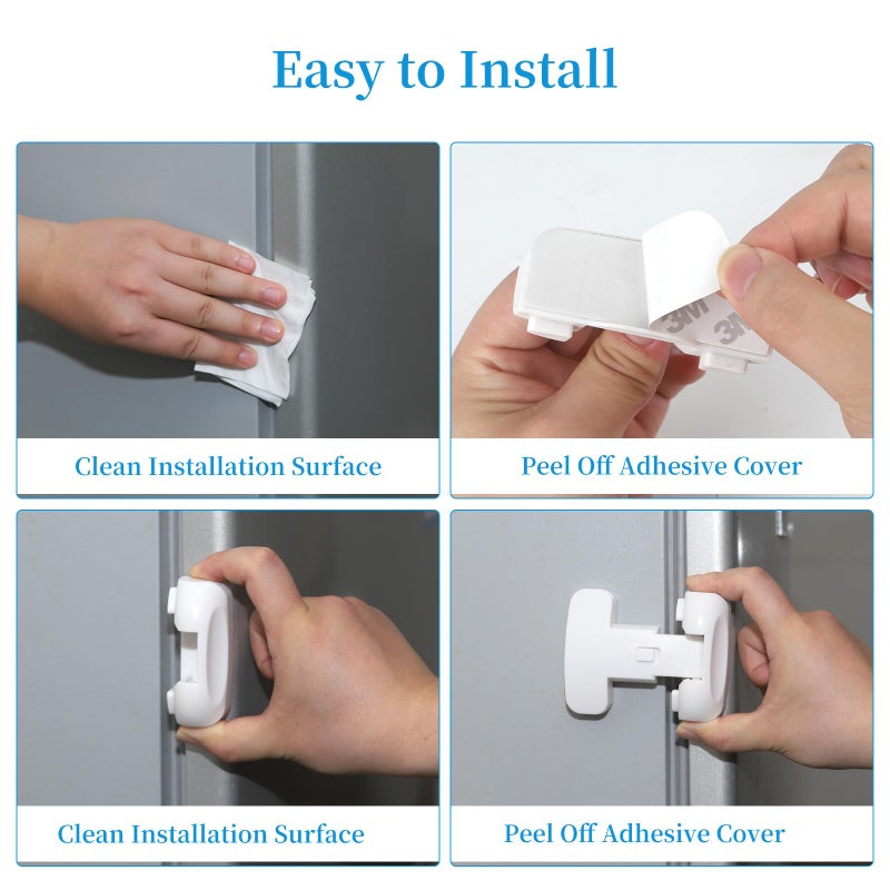 YCTMALL Heavy Duty Protection Fridge Lock For Refrigerator Cabinets,Drawers,Child Safety Cabinet Locks,Easy Install Without Keys,White. - Image 4