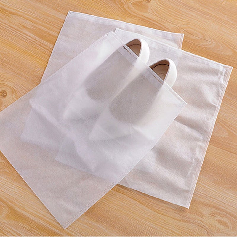 👕 حقيبة تخزين قابلة للطي لحذاء غير منسوجة 12 قطعة مع رباط للسفر والحمل بيضاء - Image 2