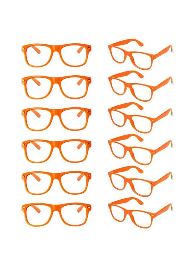 Sunovelties 12 Pack Kids Orange Pretend Play Glasses Bulk Boys Girls Birthday Party Favors No Lens Frame Fake Glasses  - Image 1