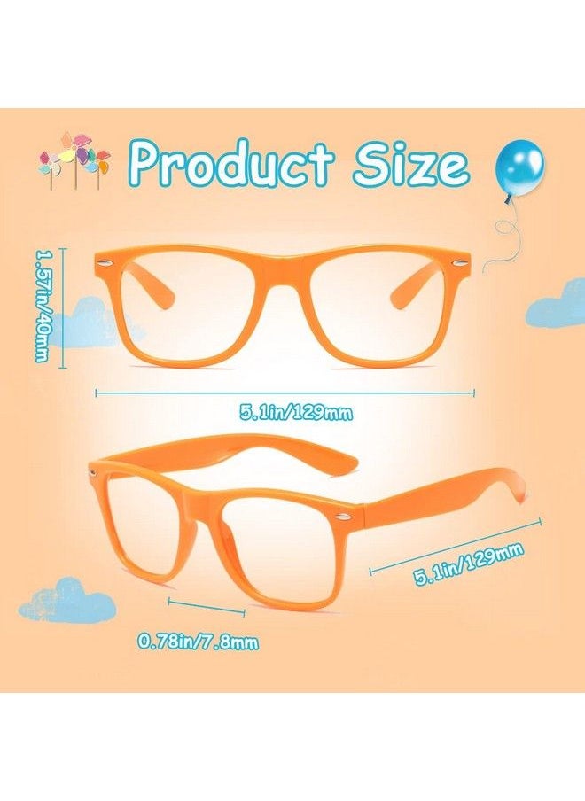 Sunovelties 12 Pack Kids Orange Pretend Play Glasses Bulk Boys Girls Birthday Party Favors No Lens Frame Fake Glasses  - Image 5