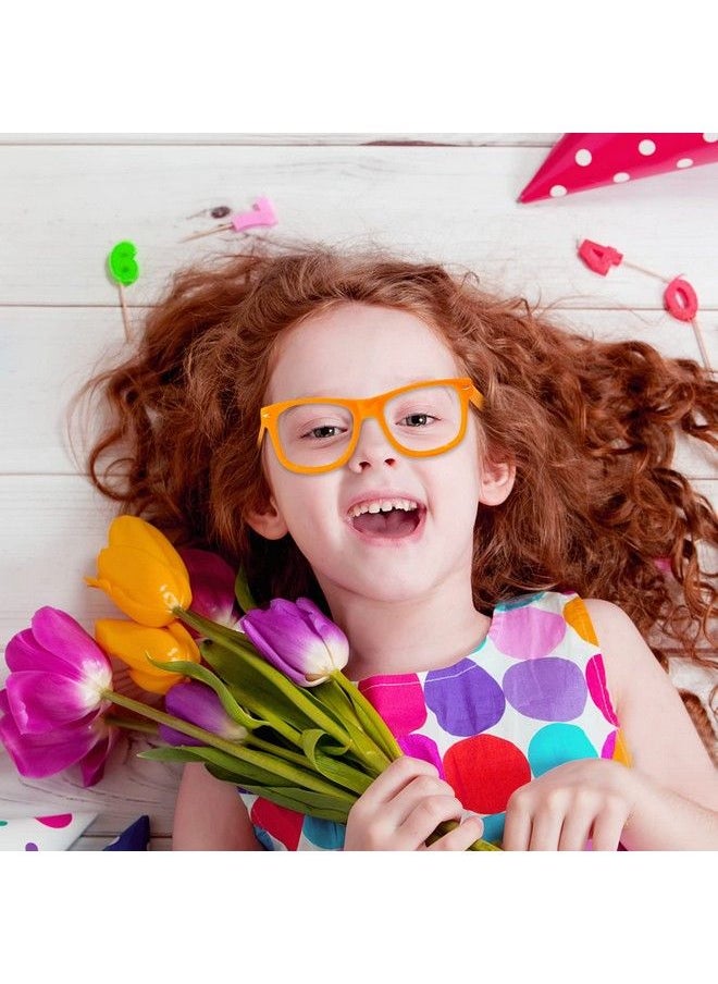 Sunovelties 12 Pack Kids Orange Pretend Play Glasses Bulk Boys Girls Birthday Party Favors No Lens Frame Fake Glasses  - Image 4