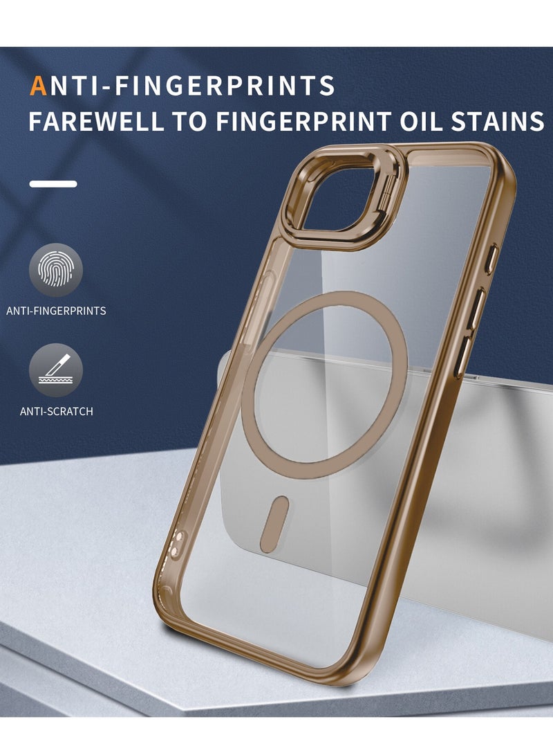 Wtech Apple iPhone 16e 5G 2025 Luxury Magsafe Transparent Kickstand Stand Case With Metal Ring Transparent Camera Protection Lens Phone Case Cover - Desert Titanium - Image 4