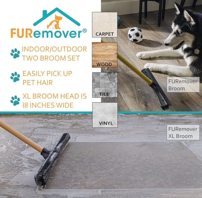 FURemover Pet Hair Rubber Broom 2-Piece Set containing Original and PRO Brooms for Carpet, Tile and Hardwood - Image 2