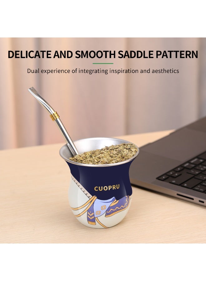 كوبرو كوب يربا ماتيه من CUOPRU بتصميم السرج مع شفاطة ومُفرشة تنظيف – قرعة فم واسع بسعة 280 مل للمتي، الشاي والمشروبات الأخرى (أزرق داكن) - Image 4