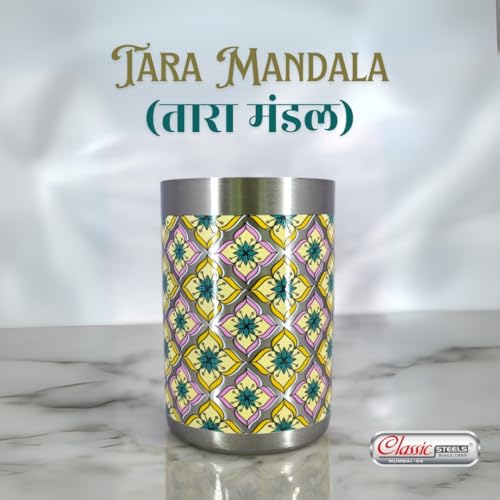 Classic Steels Stainless Steel - Multipurpose Tara Mandala Designer Glass Set for Home & Office | Ideal for Serving Water, Juice, Cold Drinks & Lemonade | Ideal Gift Choice | Pack of 6 | 300 ML Each - Image 2