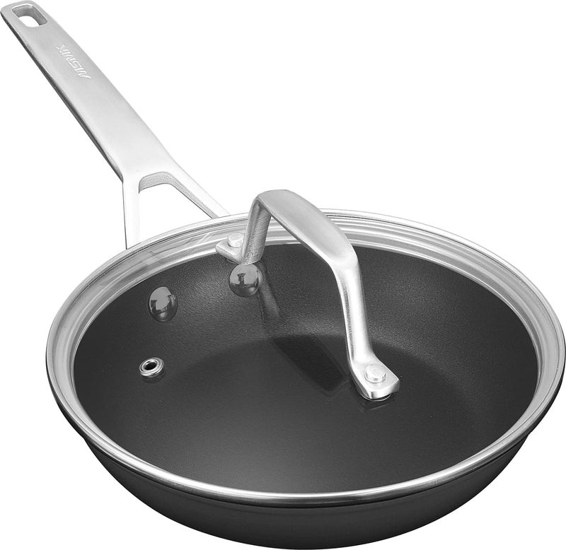MsMk MsMk 8 inch Small Frying Pan with Lid Burnt also Non stick Omelette pan PFOA Free NonToxic Scratchresistant for gas electric and induction 