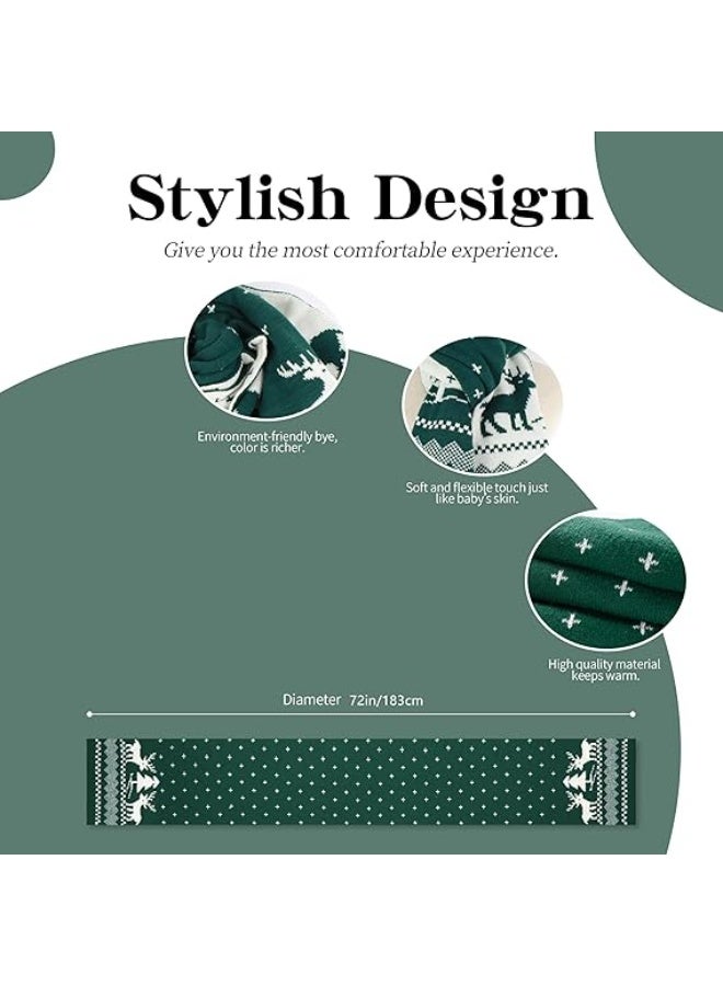 Fall Winter Soft Knit Scarf For Women Men Boys Girls, Christmas Scarf With Reindeer And Snowflake Pattern (Green) - Image 2