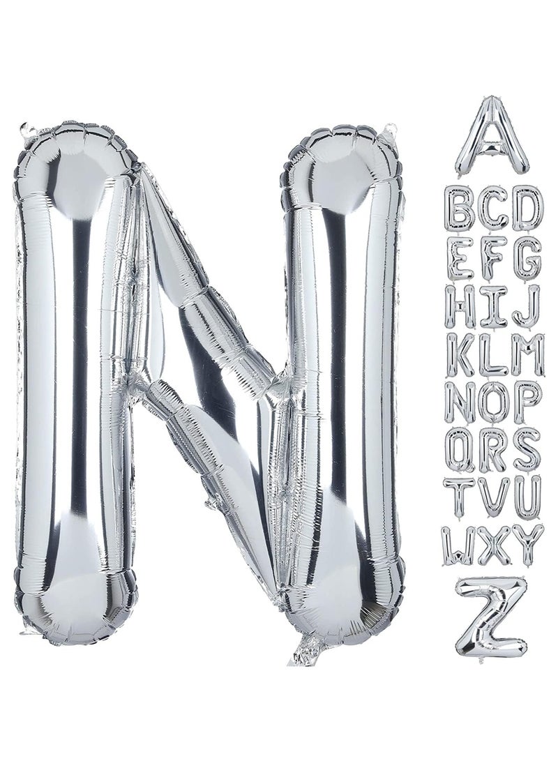 جولد إيدج بالونات هيليوم فضية عملاقة مقاس 32 بوصة على شكل حرف N من رقائق معدنية، بالون مايلر كبير واحد، زينة حفلات أعياد الميلاد، مستلزمات حفلات استقبال المولود الجديد (فضي N) - Image 1