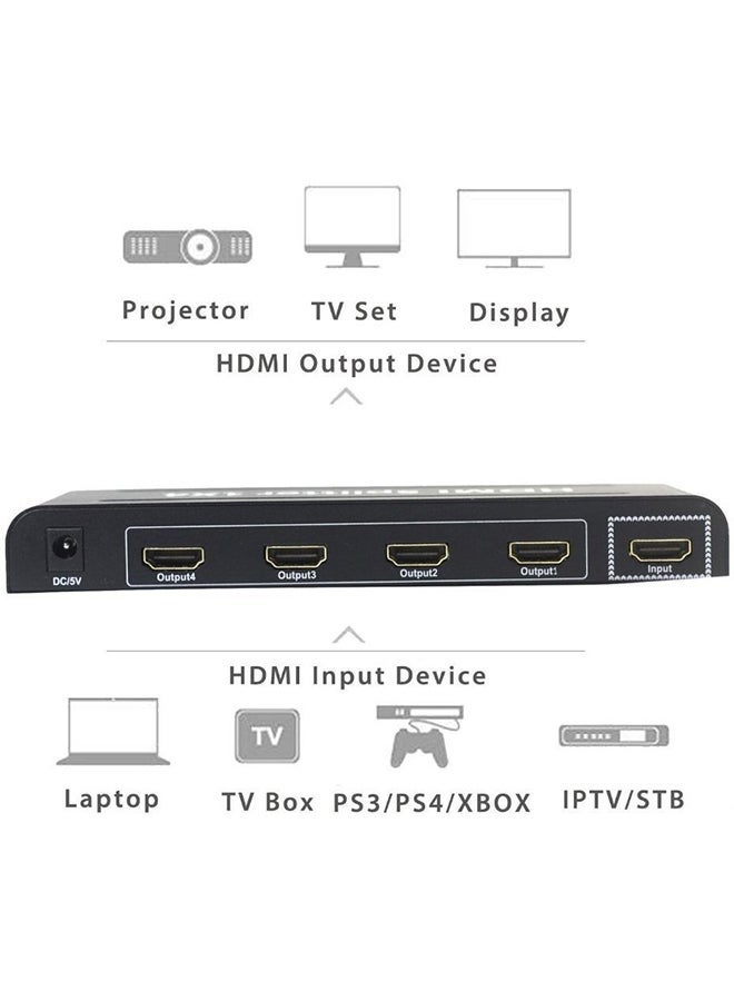 ELTRAZONE 1x4 HDMI Splitter Adapter – Full HD 1080p Signal Distribution, Supports 4 Displays Simultaneously, Plug & Play, Compatible with HDTV, Projectors, Monitors, Gaming Consoles, Blu-ray Players, Available in Black & White, Reliable & Compact Design - Image 4