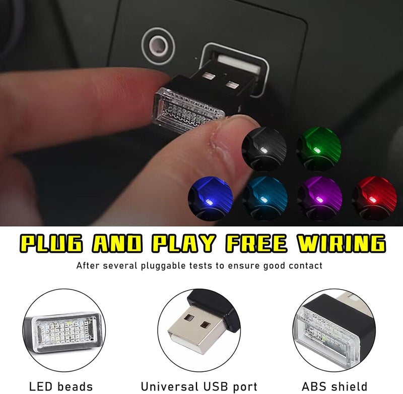 Augeny 6 PCS USB LED Car Interior Atmosphere Lamp, Plug-in USB Decor Night Light, Portable Auto Ambient Lighting Kit, Universal Vehicle Interior Accessories for Most Cars (6 Colors) - Image 3