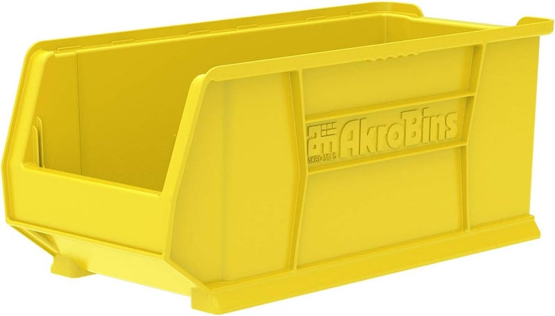 AkroMils 30287 Super-Size AkroBins Plastic Storage Bins, Space-Saving Stackable Bins for Garage, Classroom, Warehouse Organization, 24-Inch L x 11-Inch W x 10-Inch H, Yellow, 4-Pack - Image 1