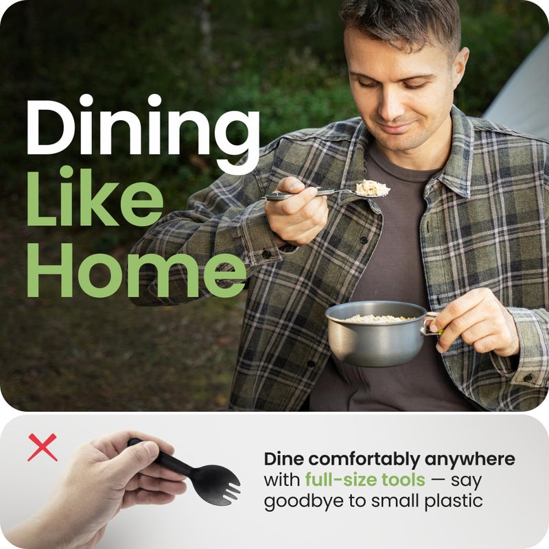 Orblue 4-In-1 Camping Utensils  1-Pack  Portable Stainless Steel Spoon  Fork  Knife & Bottle Opener Combo Set - Travel  Backpacking Cutlery Multitool  Black - Image 5