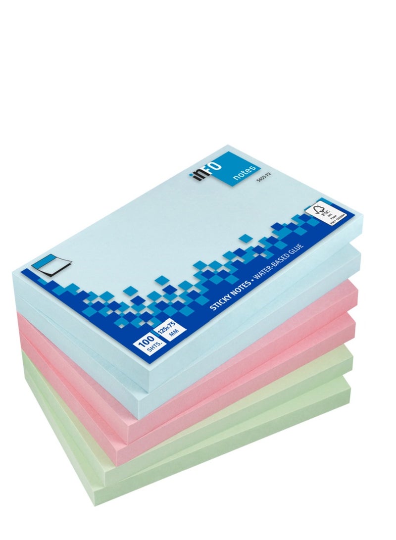 infonotes - STICKY NOTES, 75x 125mm,100 sheets, pack of 6 pastel color