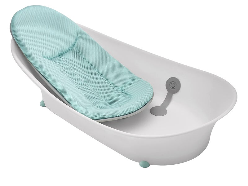 Contours Oasis 2-Stage Newborn Baby Bathtub with Grow with Me Design, Comfortable Quick Dry Plush Cushion, Baby Bath Essentials for New Parents, Newborn to Toddler Baby Tub - White - Image 1