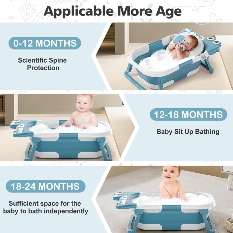 Tavlshero Collapsible Baby Bathtub for Newborn, Foldable Baby Bath Tub with Thermometer & Soft Floating Cushion & Drain Hole, Portable Travel Infant Bath Tubs for Newborns to Toddler 0-36 Months Girl, Blue - Image 3