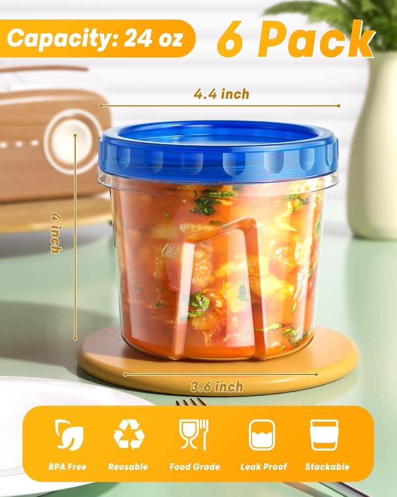 BiuLeon 6 Pack 24 oz Freezer Storage Containers with Twist Top Lids - BPA Free, Leakproof, Microwave and Dishwasher Safe - Image 2