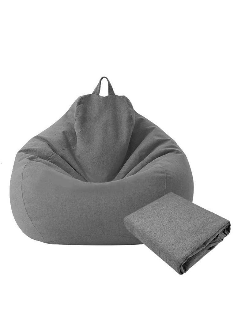 Generic Soft Cotton Linen Bean Bag Chair Cover for Adults Kids Teens Grey Sack without Filler  - Image 1
