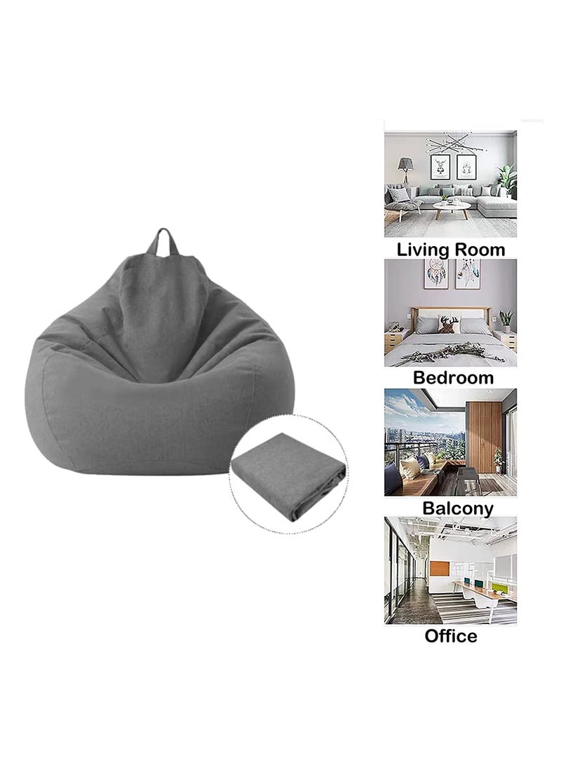 Generic Soft Cotton Linen Bean Bag Chair Cover for Adults Kids Teens Grey Sack without Filler  - Image 4