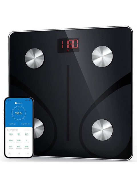 Smart Scale for Body Weight, Digital Bathroom Scale BMI Weighing Bluetooth Body Fat Scale, Body Composition Monitor Health Analyzer with Smartphone App, 400 lbs - Black
