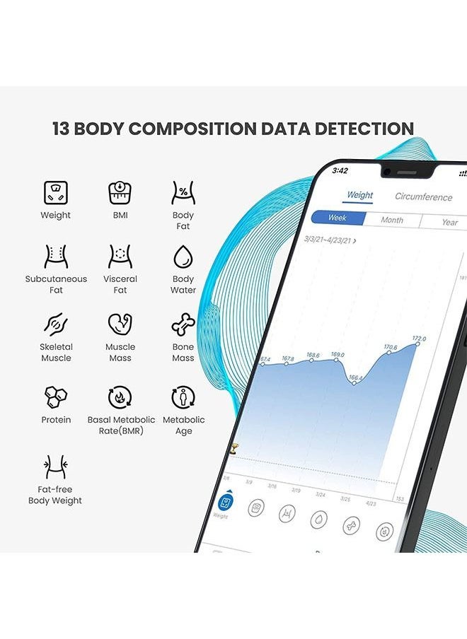 Arabest - Smart Scale for Body Weight, Digital Bathroom Scale BMI Weighing Bluetooth Body Fat Scale, Body Composition Monitor Health Analyzer with Smartphone App, 400 lbs - Black - Image 1