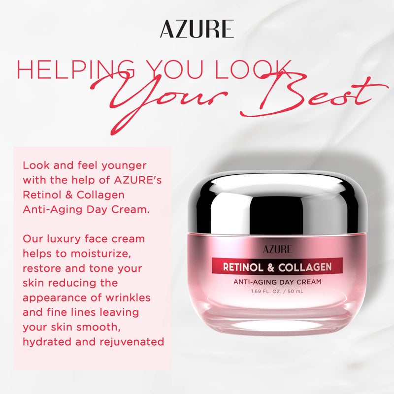 Azure Cosmetics Retinol & Collagen Moisturizer For Face - Dermatologist Tested, Anti-Aging - Skin Tightening, Fine Lines and Wrinkles Treatment Face Cream - Korean Skin Care - All Skin Type 1.69 fl oz - Image 2