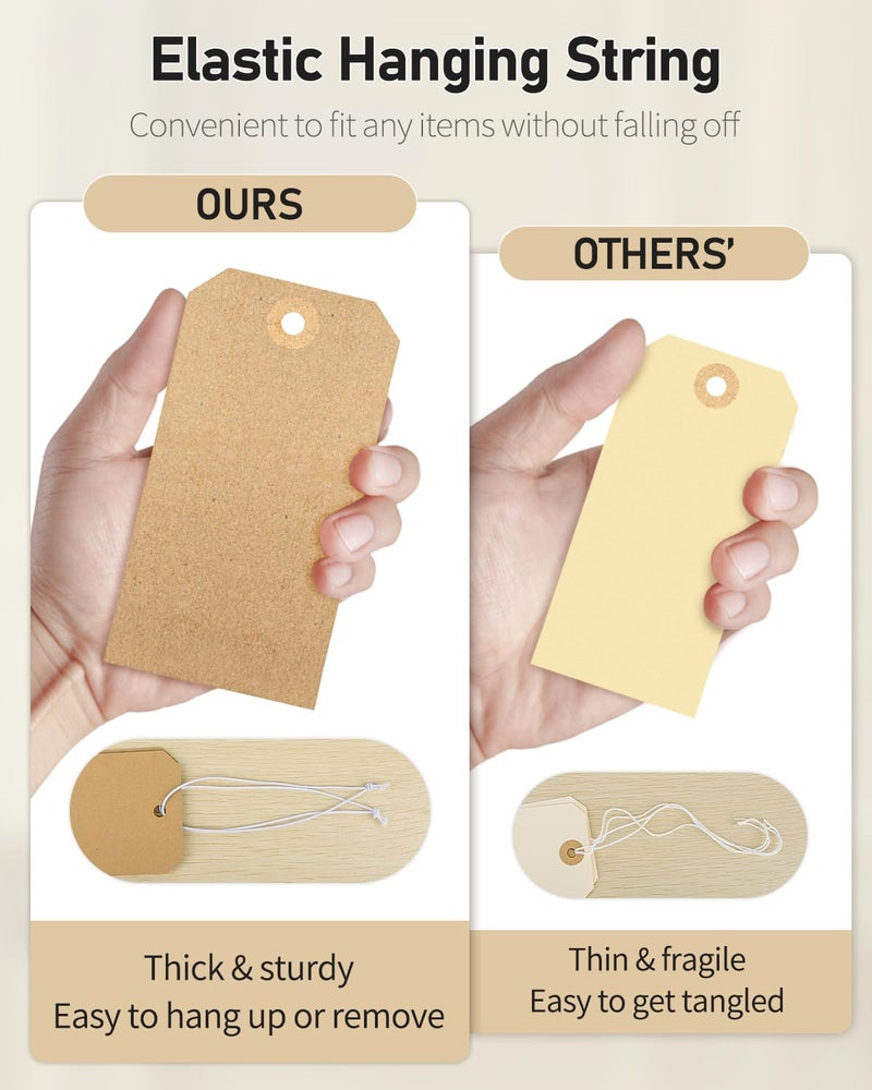Uniclife 100 Pcs Kraft Blank Shipping Tags with Elastic String Attached Hanging Paper Tags with Reinforced Eyelet Large Marking Price Tag Inventory Label Tag, 4.7" x 2 3/8" - Image 3