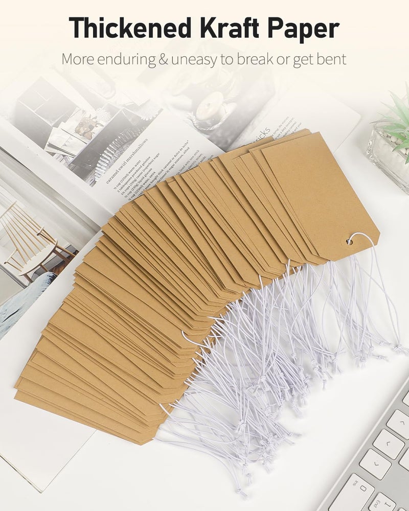 Uniclife 100 Pcs Kraft Blank Shipping Tags with Elastic String Attached Hanging Paper Tags with Reinforced Eyelet Large Marking Price Tag Inventory Label Tag, 4.7" x 2 3/8" - Image 4