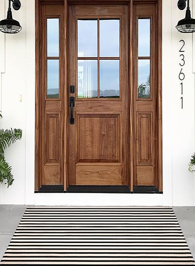 Fallovea Black and White Striped Rugs, 28x43 Inches Outdoor Front Porch Doormat Cotton Hand-Woven Farmhouse Layered Door Mats for Front Porch, Patio, Entryway, Laundry Room - Image 1