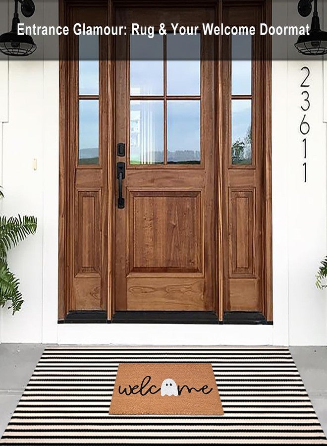 Fallovea Black and White Striped Rugs, 28x43 Inches Outdoor Front Porch Doormat Cotton Hand-Woven Farmhouse Layered Door Mats for Front Porch, Patio, Entryway, Laundry Room - Image 2