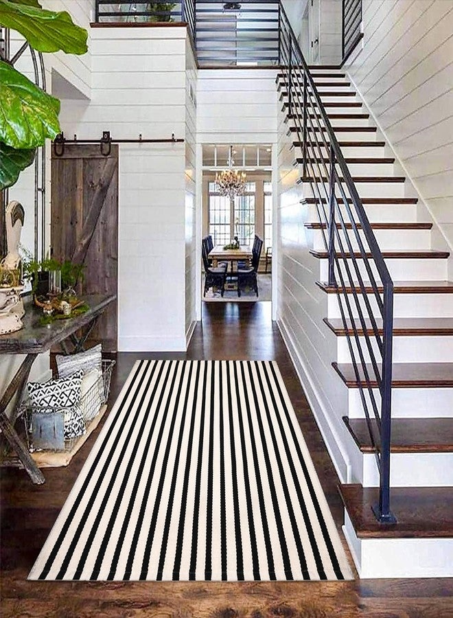 Fallovea Black and White Striped Rugs, 28x43 Inches Outdoor Front Porch Doormat Cotton Hand-Woven Farmhouse Layered Door Mats for Front Porch, Patio, Entryway, Laundry Room - Image 3