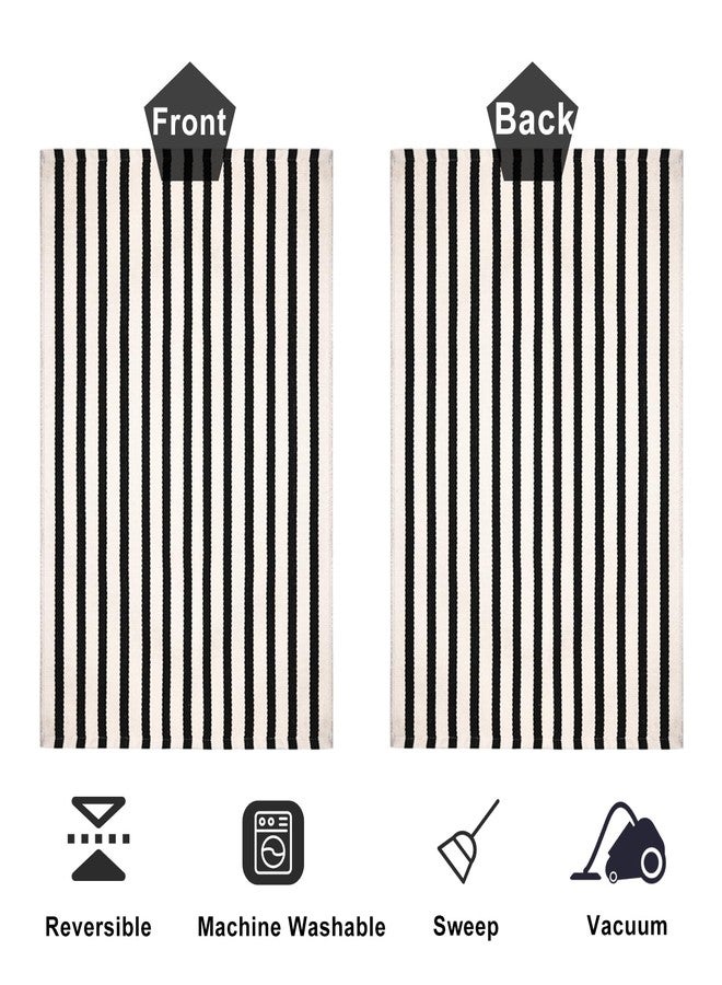 Fallovea Black and White Striped Rugs, 28x43 Inches Outdoor Front Porch Doormat Cotton Hand-Woven Farmhouse Layered Door Mats for Front Porch, Patio, Entryway, Laundry Room - Image 5