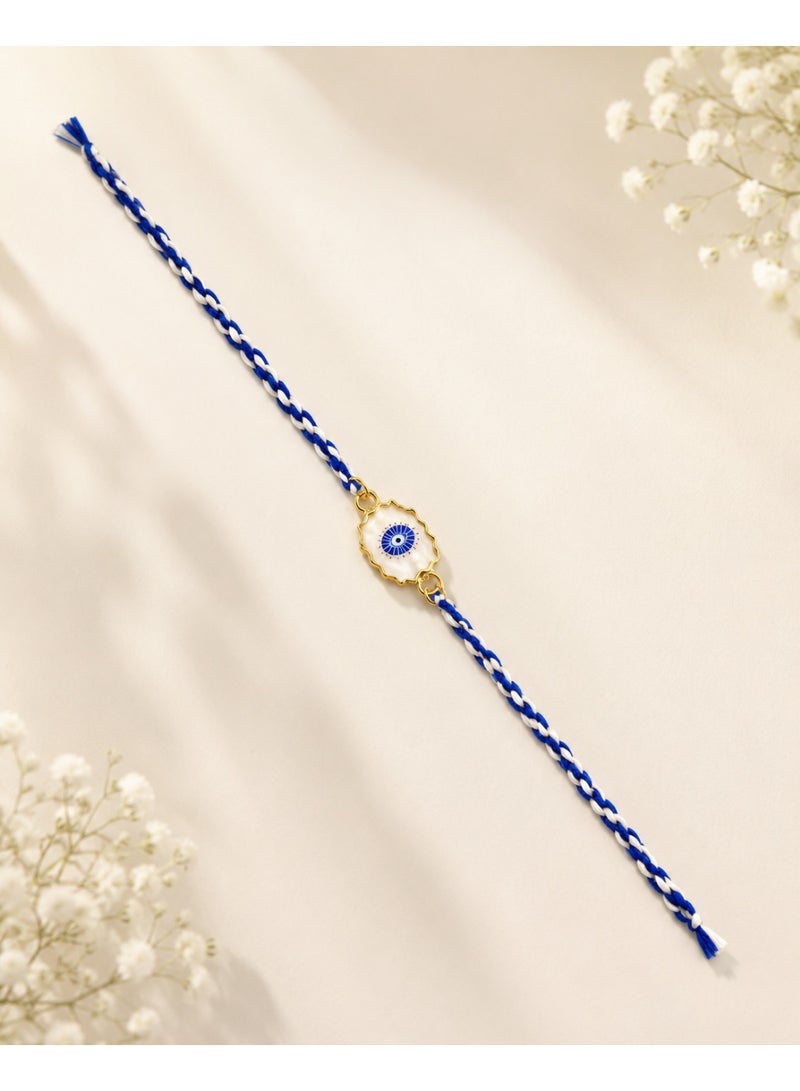 Blue and White Braided Evil Eye Charm Rakhi for Brothers