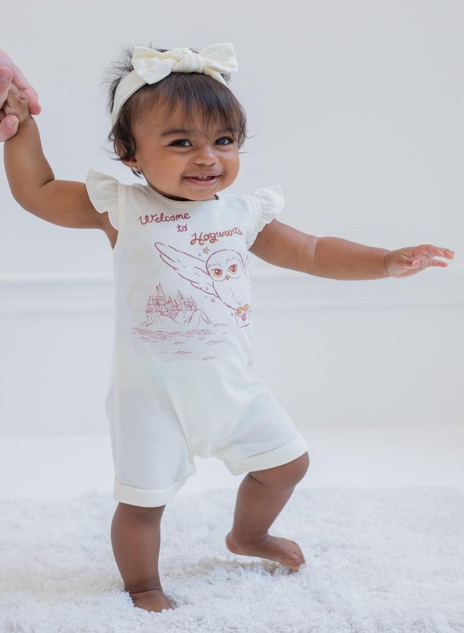Harry Potter Hedwig Owl Newborn Baby Girls French Terry Romper and Headband White 6-9 Months - Image 4