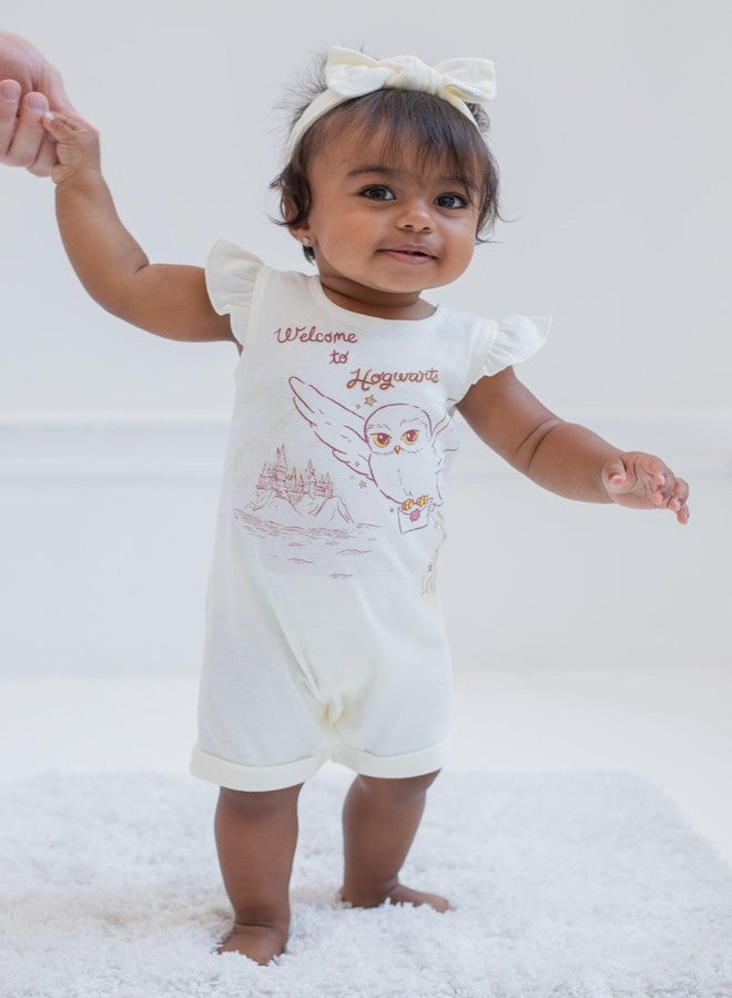 Harry Potter Hedwig Owl Newborn Baby Girls French Terry Romper and Headband White 6-9 Months - Image 2