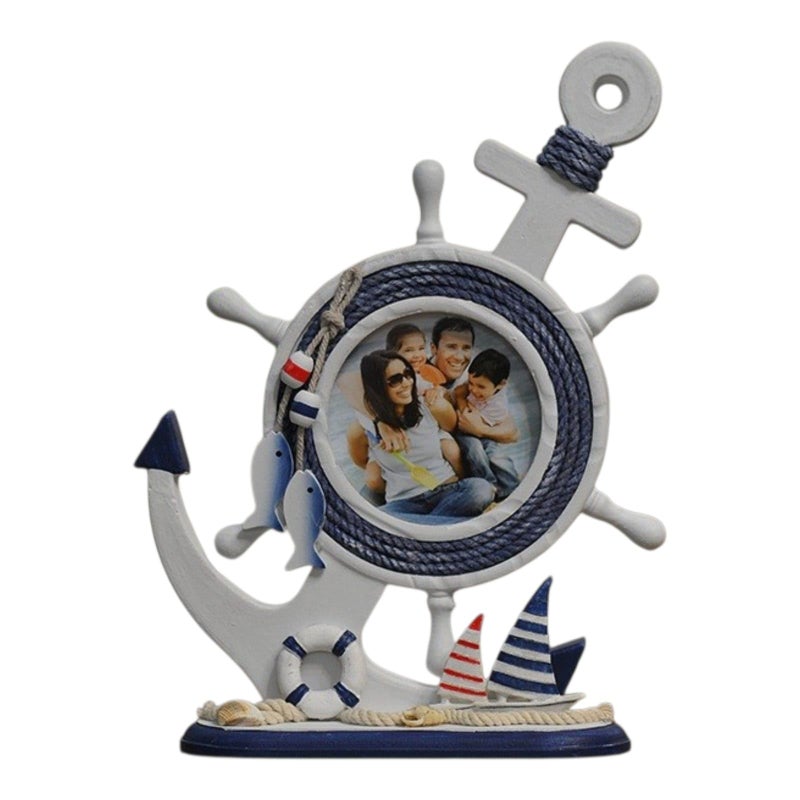 Vintage Coastal Nautical Desktop Wood Picture Frame - Hand Made - Multi Shape Wood Decorative Picture Frame (Ship Rudder, Anchor, Lighter) for Home, Office, Deck (HELP Frame) - Image 2