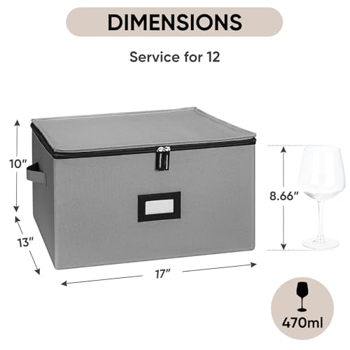 BALEINE China Storage Containers, Sturdy Quilted Wine Glass Storage, Plate Organizer with Carry Handles, Moving Boxes for Dishes, Cups, Mugs and Stemware (Wine Glass, Hard Shell Grey) - Image 2
