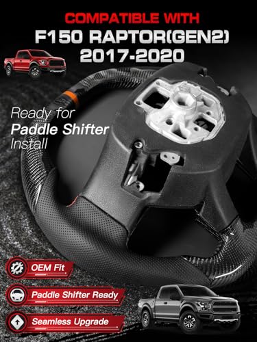 TESFEEL Real Carbon Fiber Steering Wheel for Ford F150 Raptor 20172020 Gen 2 Heated Compatible DoubleD Wheel Orange Stripe Stitching Matching Carbon Fiber Accent - Image 3