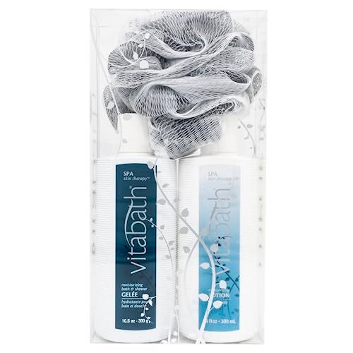 Vitabath Spa Skin Therapy Everyday Skincare Set Moisturizing Shower Gel Wash Reviving Lotion Exfoliating Body Scrubber Pouf Refreshing Foam Cleanser Dry Skin Hydration for Women Men - Image 2
