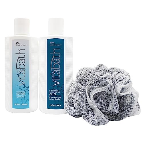 Vitabath Spa Skin Therapy Everyday Skincare Set Moisturizing Shower Gel Wash Reviving Lotion Exfoliating Body Scrubber Pouf Refreshing Foam Cleanser Dry Skin Hydration for Women Men - Image 5