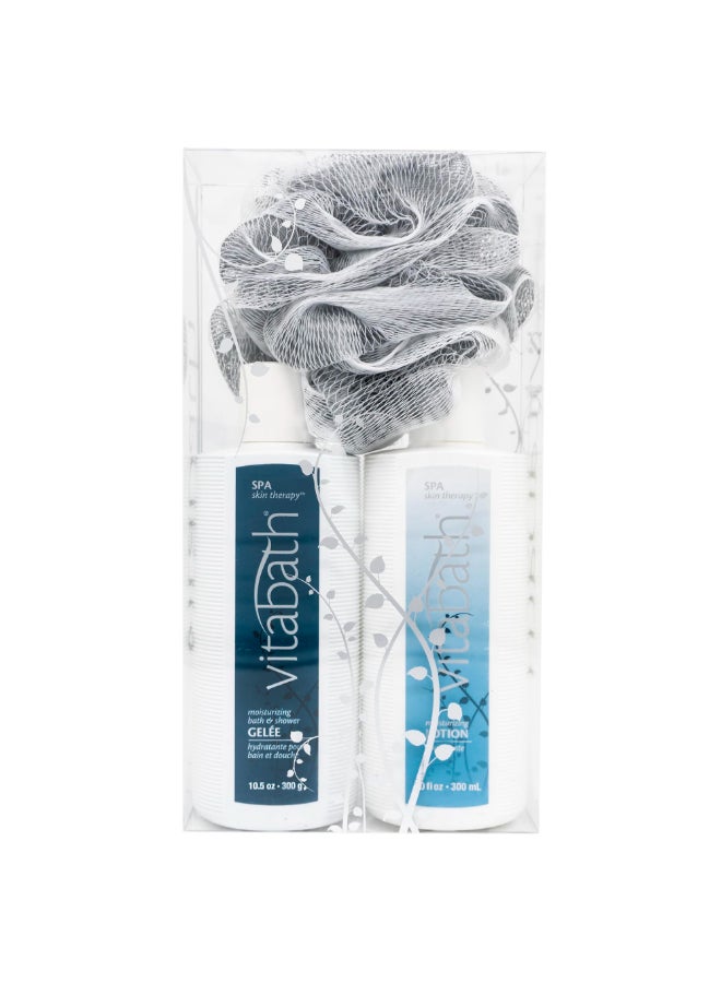 Vitabath Spa Skin Therapy Everyday Skincare Set Moisturizing Shower Gel Wash Reviving Lotion Exfoliating Body Scrubber Pouf Refreshing Foam Cleanser Dry Skin Hydration for Women Men - Image 3