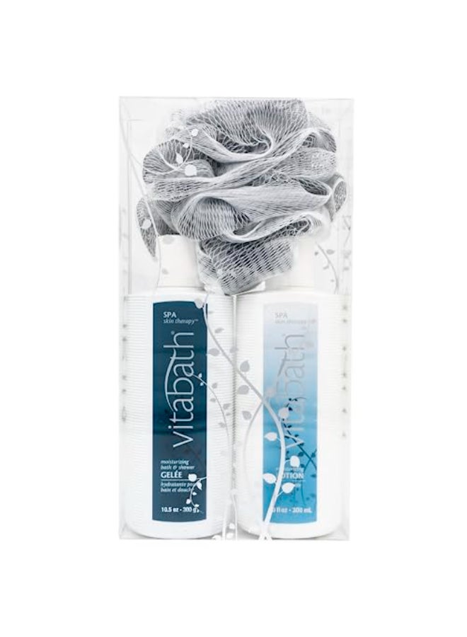 Vitabath Spa Skin Therapy Everyday Skincare Set Moisturizing Shower Gel Wash Reviving Lotion Exfoliating Body Scrubber Pouf Refreshing Foam Cleanser Dry Skin Hydration for Women Men - Image 1