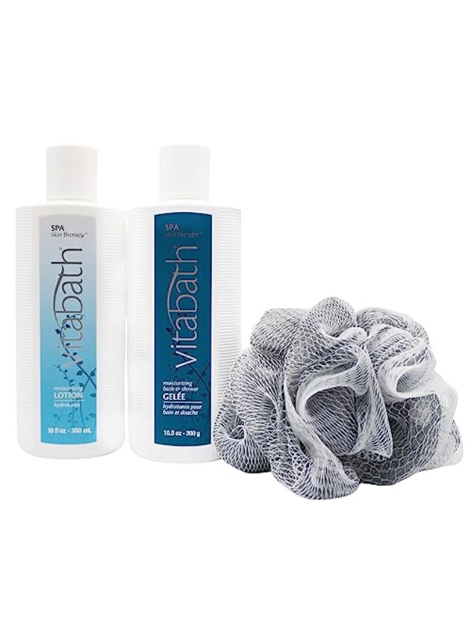 Vitabath Spa Skin Therapy Everyday Skincare Set Moisturizing Shower Gel Wash Reviving Lotion Exfoliating Body Scrubber Pouf Refreshing Foam Cleanser Dry Skin Hydration for Women Men - Image 4