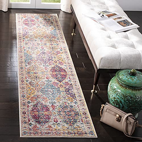 SAFAVIEH Merlot Collection 2' x 8' Cream Multi MER102A Boho Chic Distressed Runner Rug - Image 1